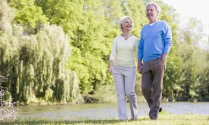 Couple walking outdoors